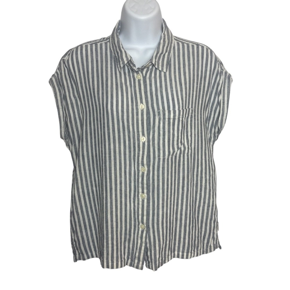 Orvis Women‎ Sm Striped Sleeveless Button Up Top Blouse Linen Blend Lightweight